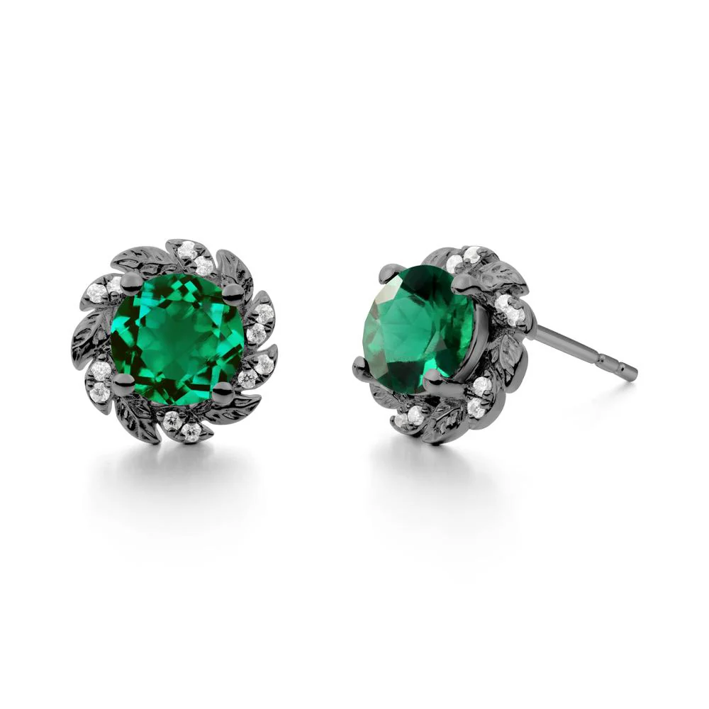 Round Emerald Flower Earrings - Image 9