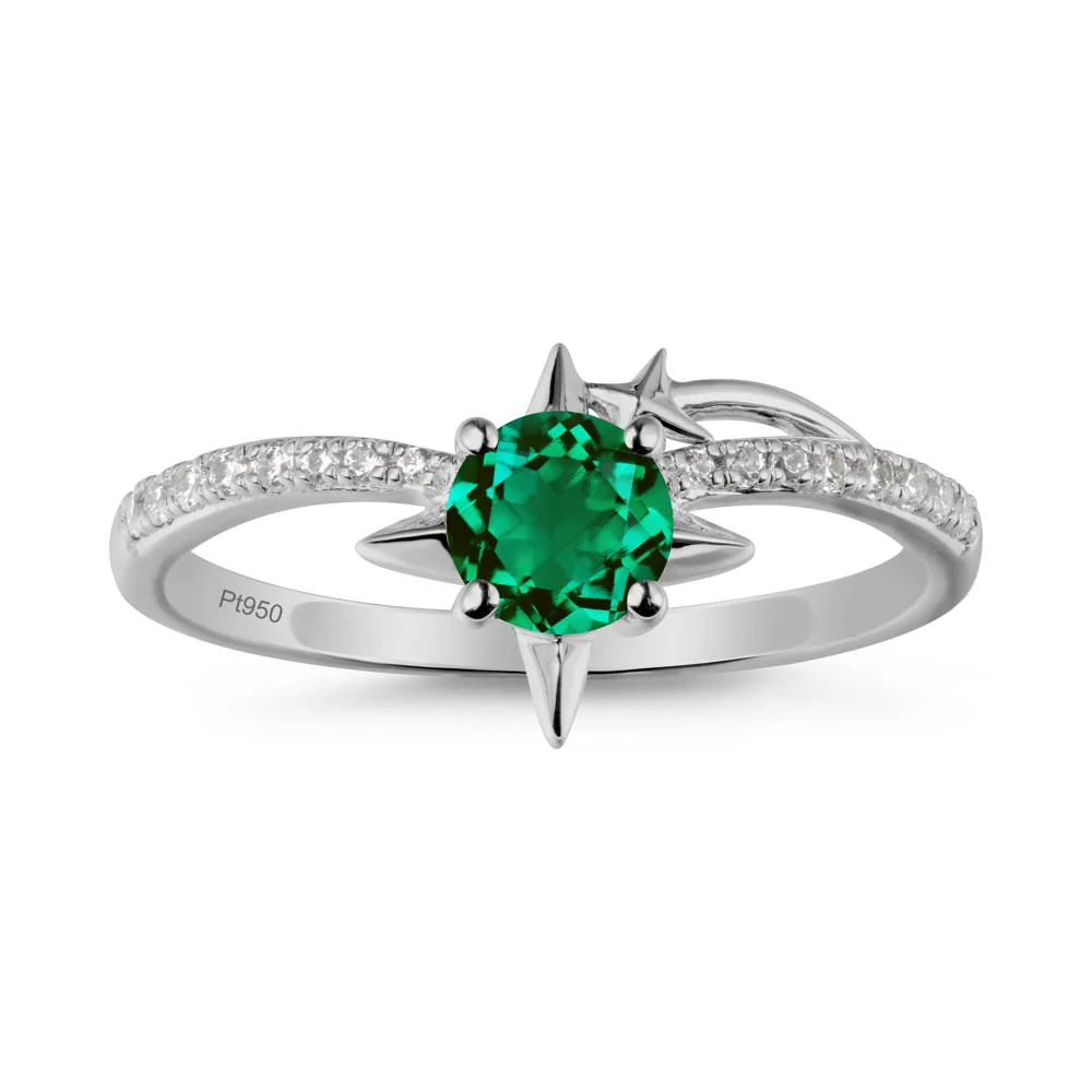 Round Emerald Four Point Star Ring