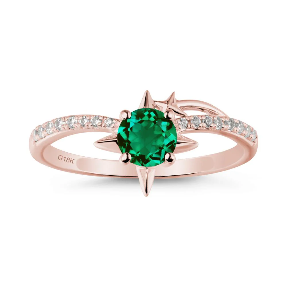 Round Emerald Four Point Star Ring - Image 5