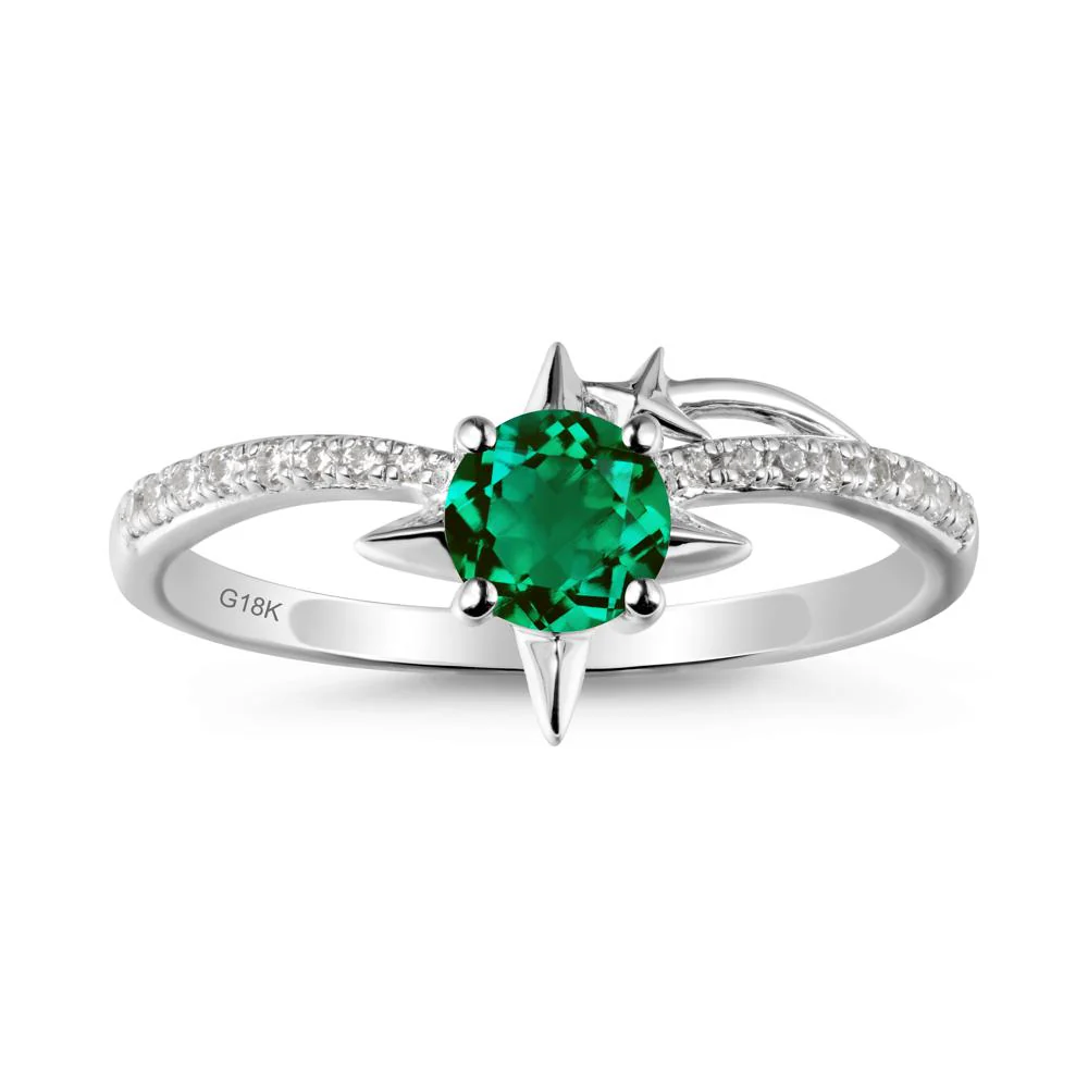 Round Emerald Four Point Star Ring - Image 6