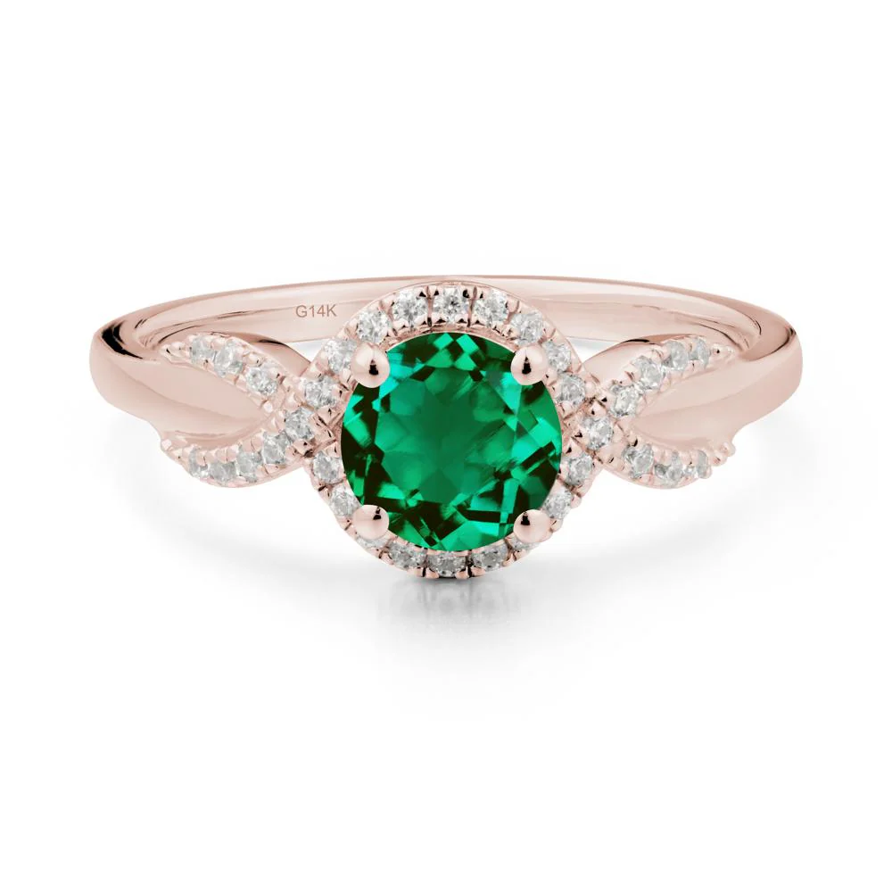 Round Emerald Halo Twist Ring - Image 7