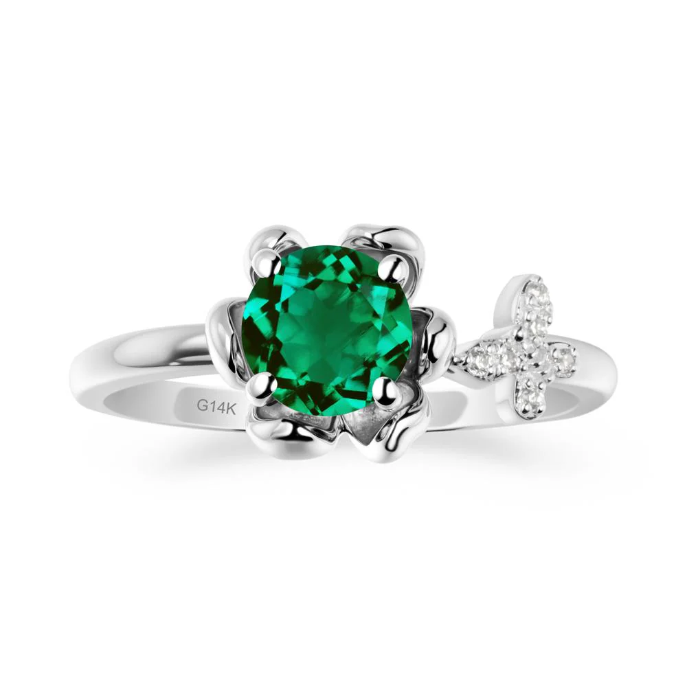 Round Emerald Petal Halo Ring