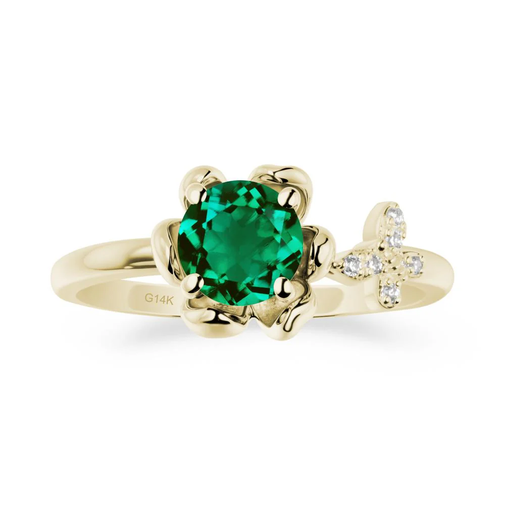 Round Emerald Petal Halo Ring - Image 3