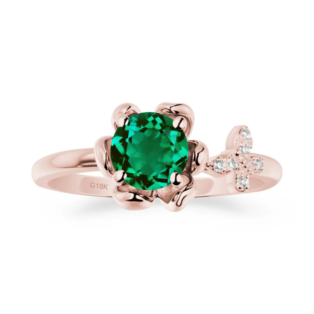 Round Emerald Petal Halo Ring - Image 4