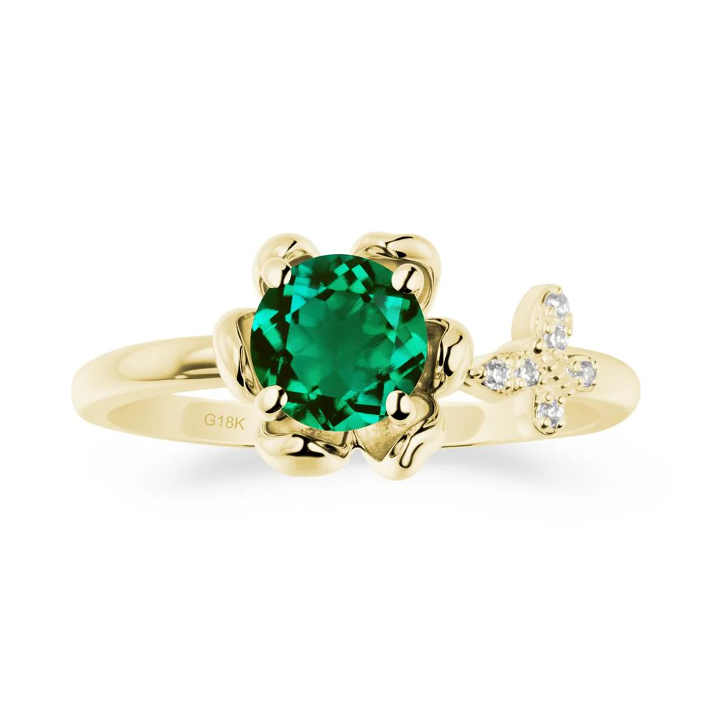 Round Emerald Petal Halo Ring - Image 6