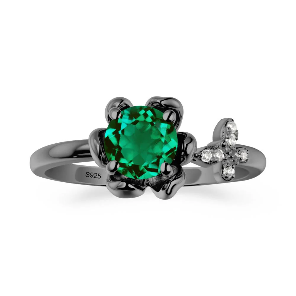 Round Emerald Petal Halo Ring - Image 7