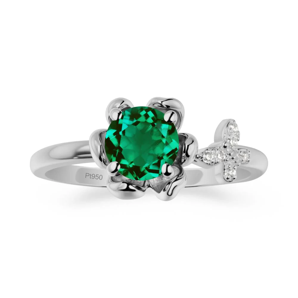 Round Emerald Petal Halo Ring - Image 8