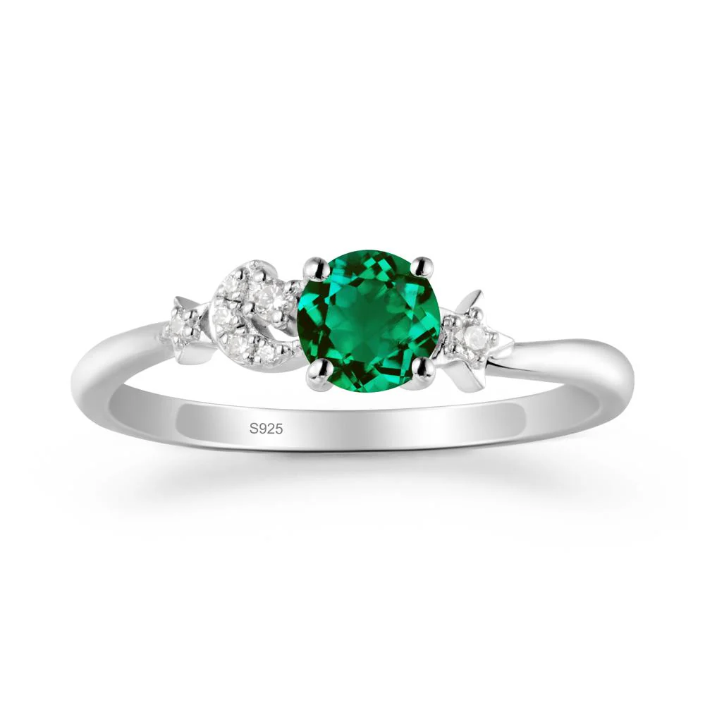 Round Emerald Ring with Moon and Pentacle