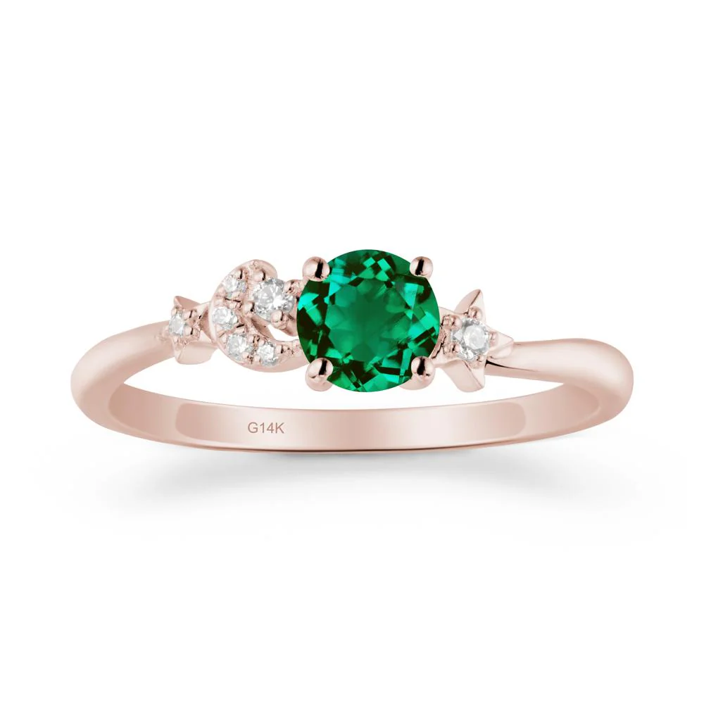 Round Emerald Ring with Moon and Pentacle - Image 2