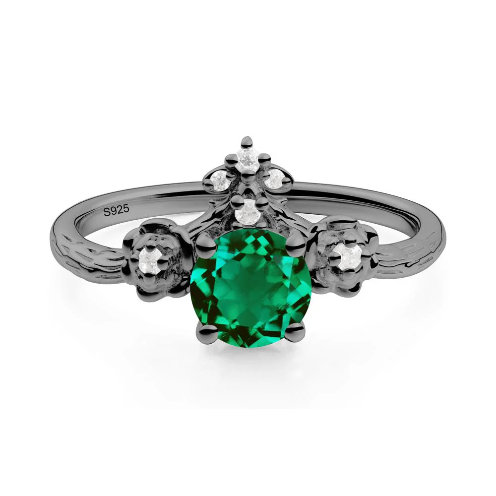 Round Emerald Rose Ring with Wood Grain