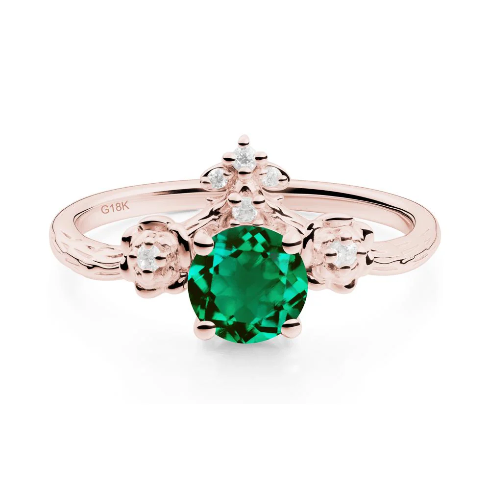 Round Emerald Rose Ring with Wood Grain - Image 8