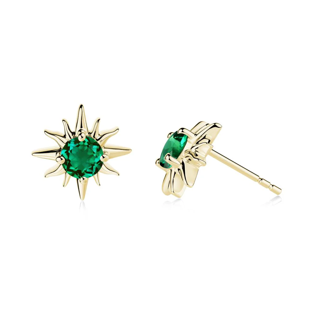Round Emerald Sun Stud Earrings - Image 4