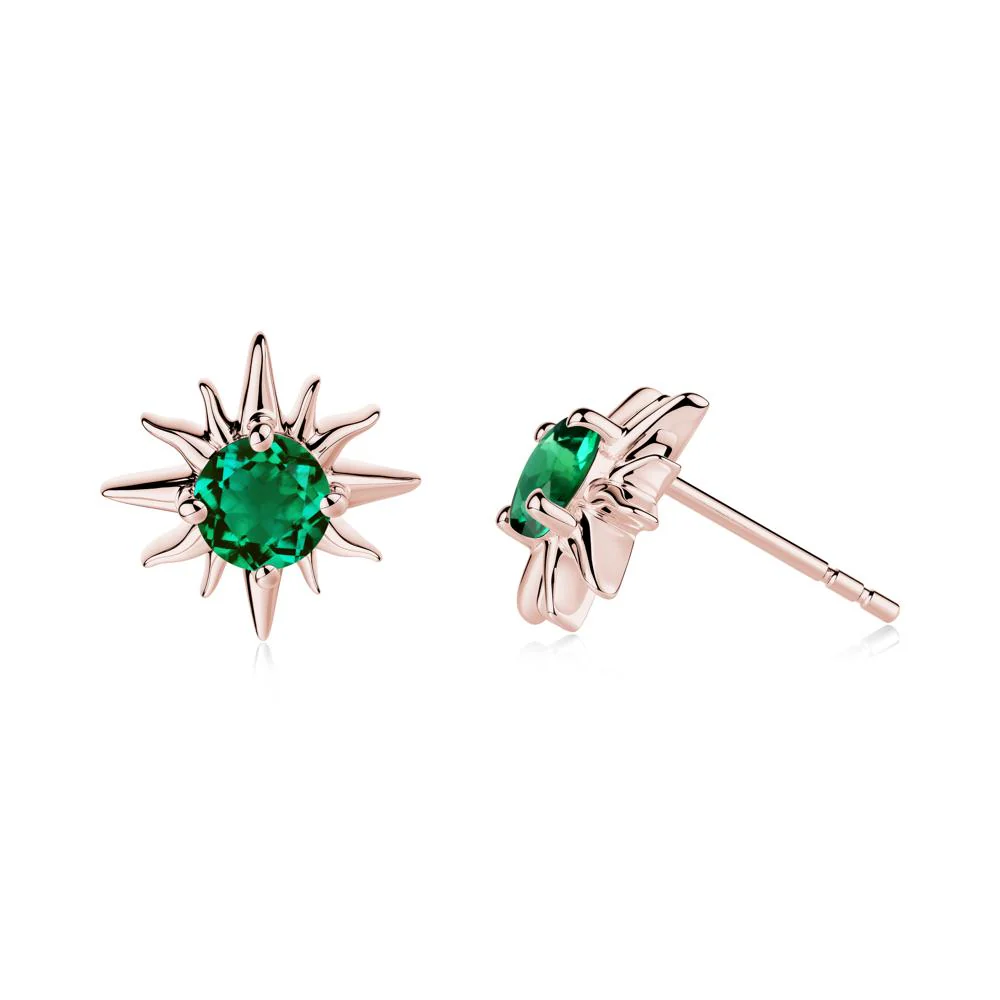 Round Emerald Sun Stud Earrings - Image 5