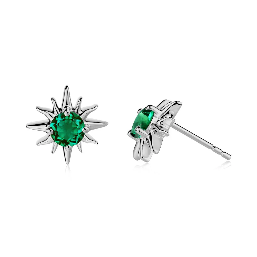 Round Emerald Sun Stud Earrings - Image 7
