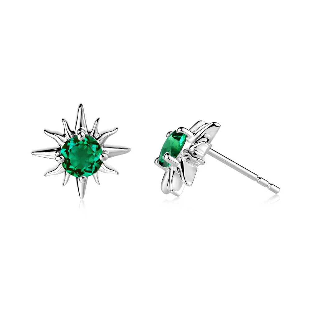 Round Emerald Sun Stud Earrings - Image 8