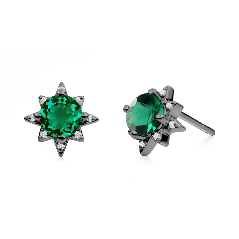 Round Emerald Sunburst Earrings - Image 2