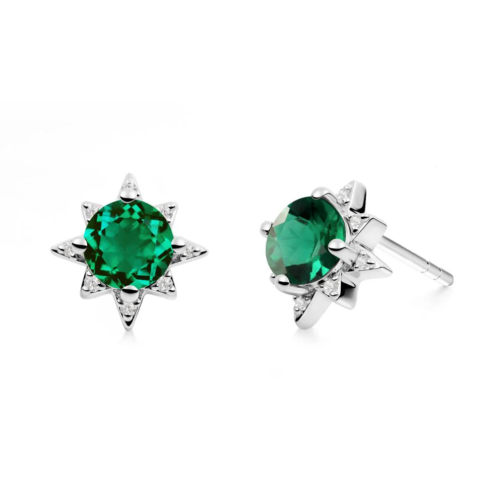 Round Emerald Sunburst Earrings - Image 5