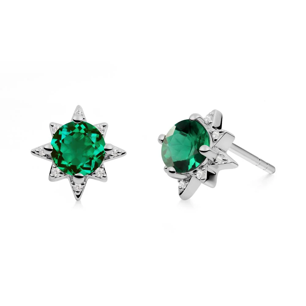 Round Emerald Sunburst Earrings - Image 7