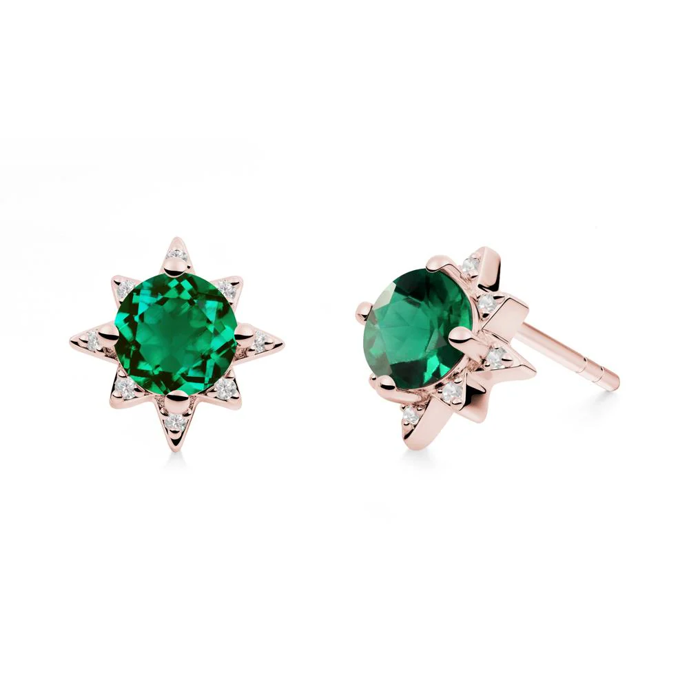 Round Emerald Sunburst Earrings - Image 9