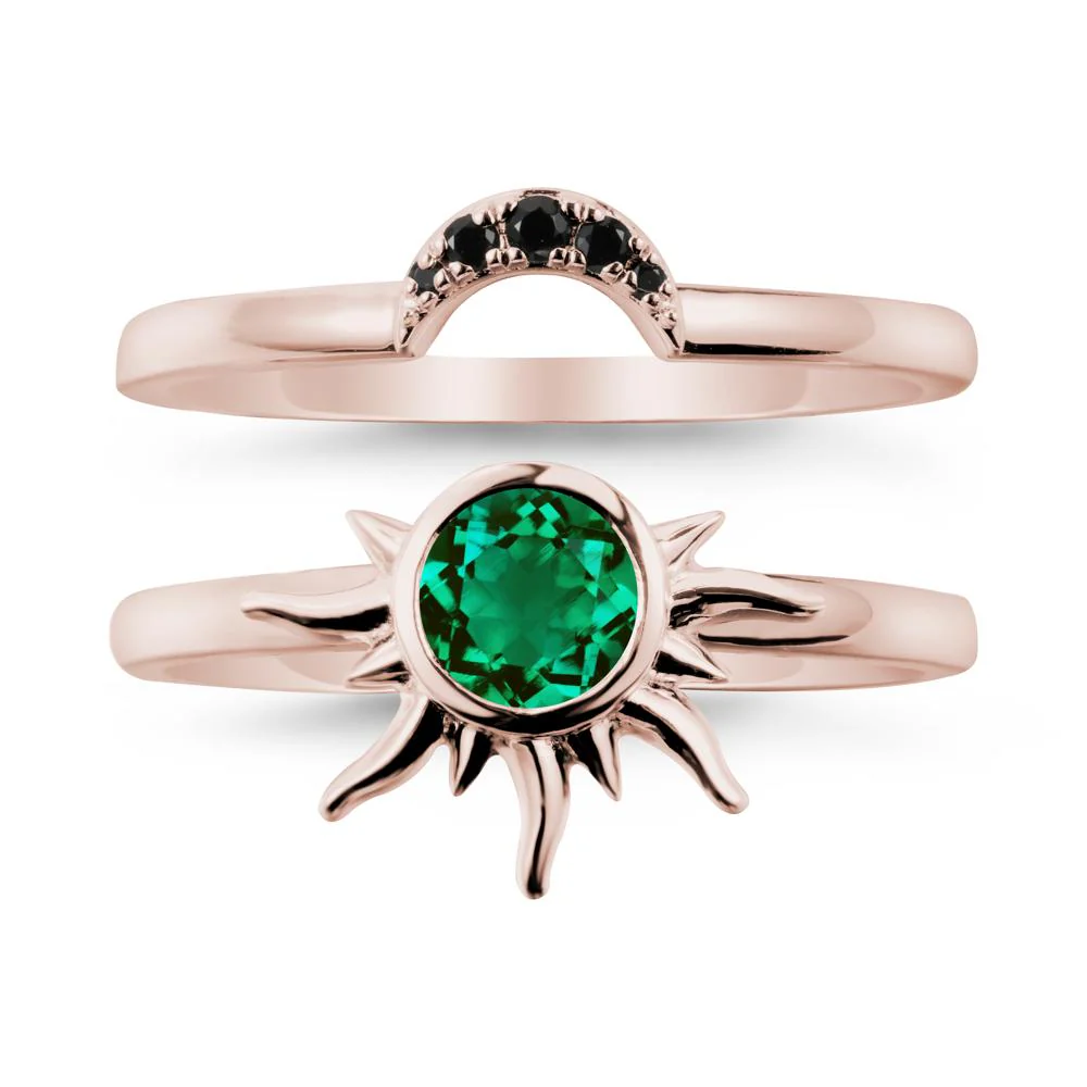 Round Emerald Sunburst Ring Set