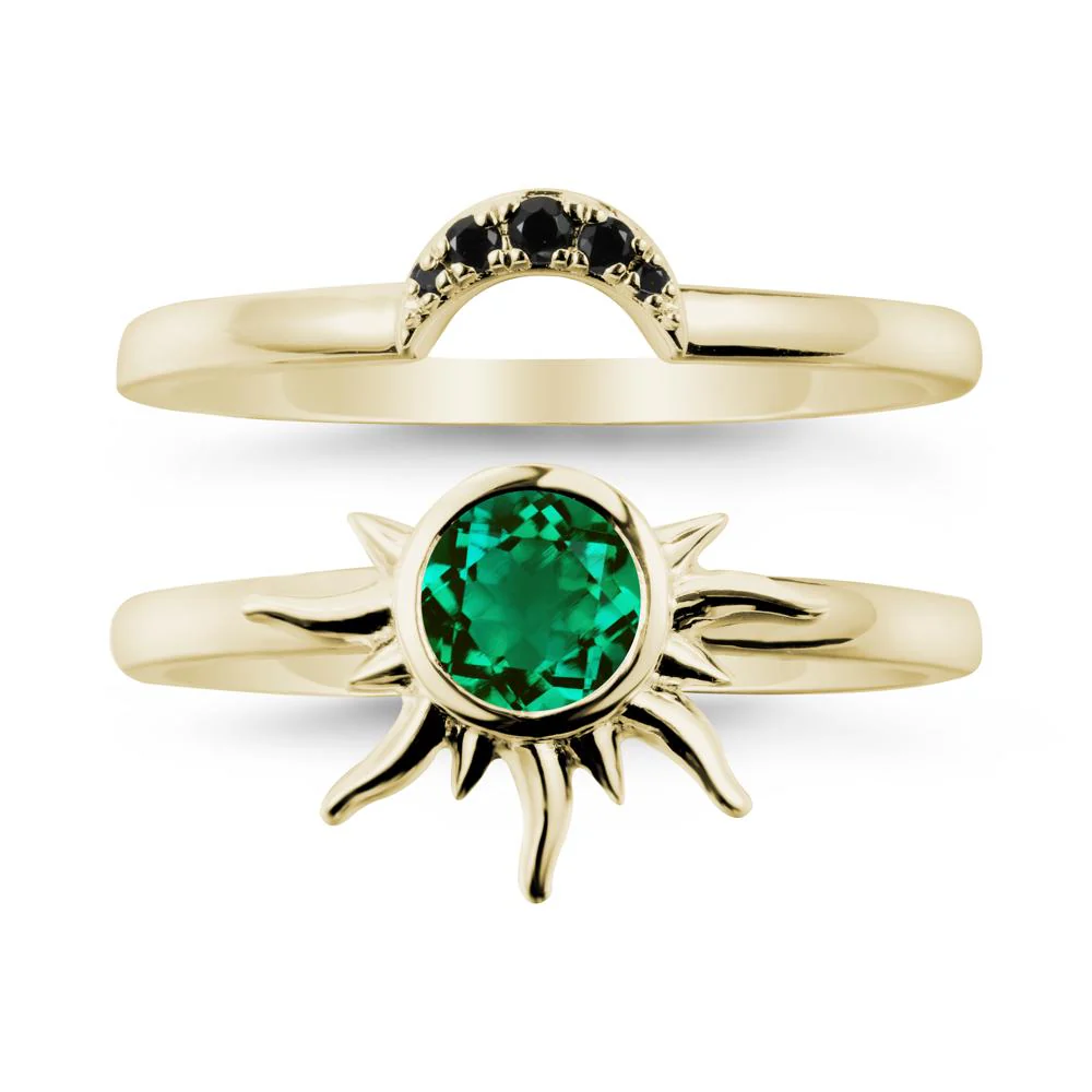 Round Emerald Sunburst Ring Set - Image 3