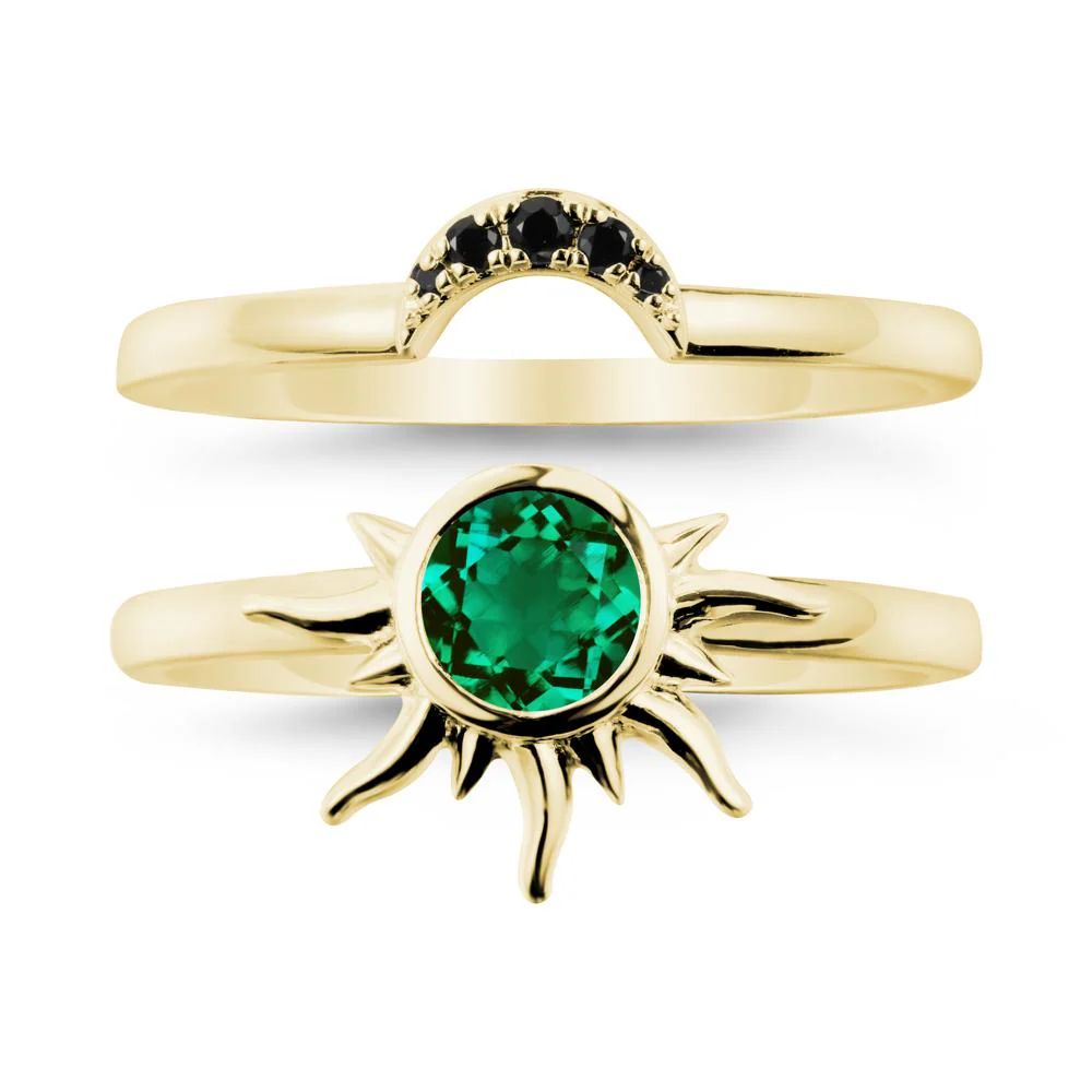 Round Emerald Sunburst Ring Set - Image 6
