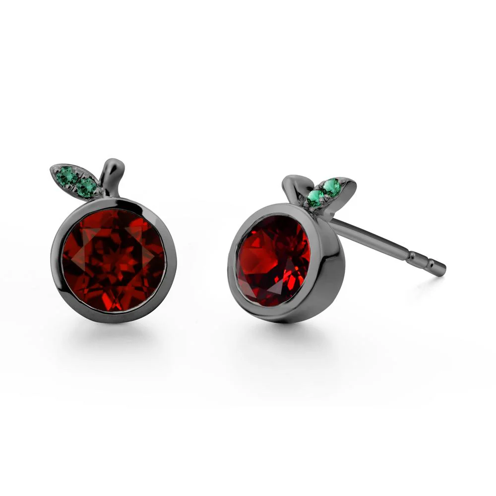 Round Garnet and Emerald Leaf Stud Earrings - Image 3