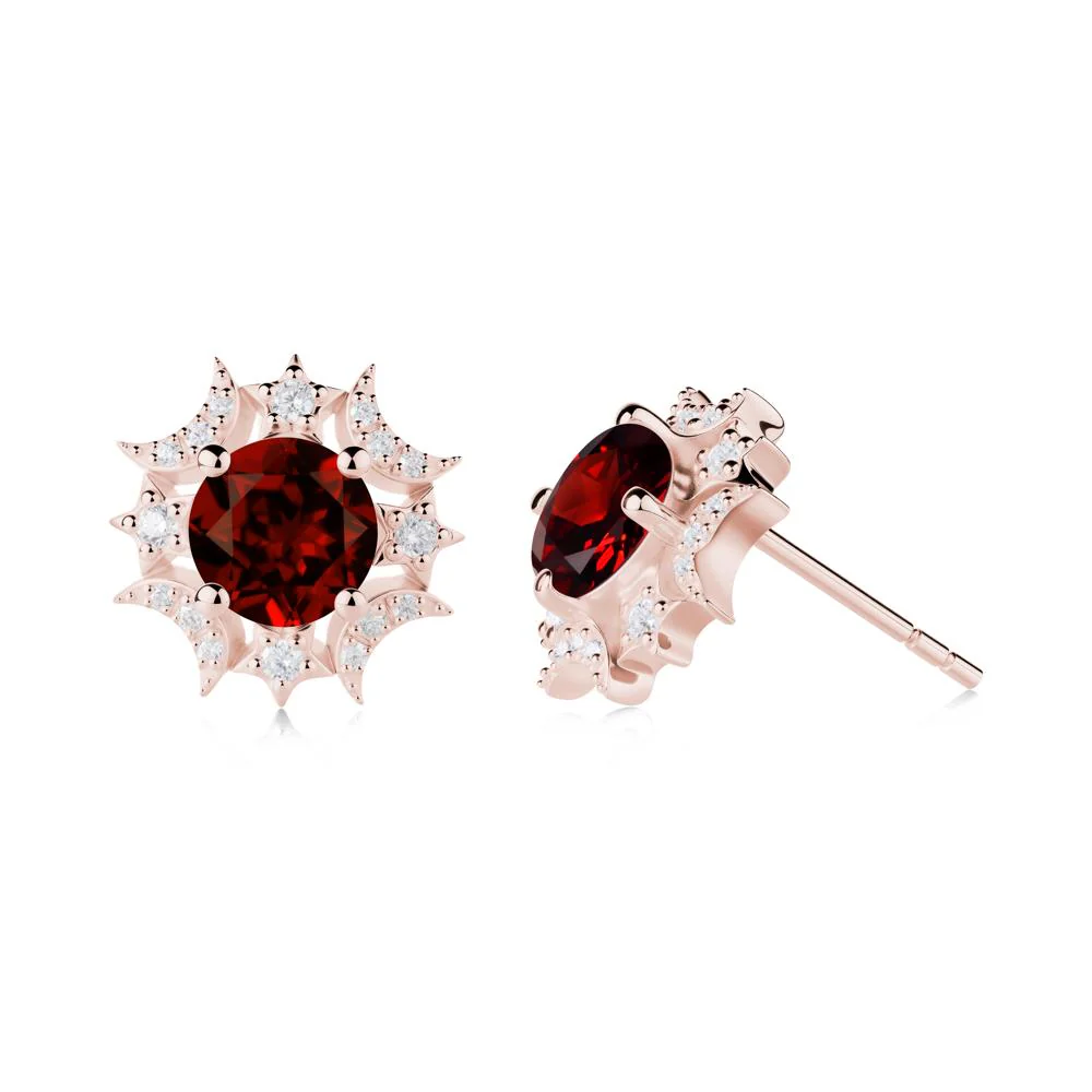 Round Garnet Celestial Star Stud Earrings - Image 2