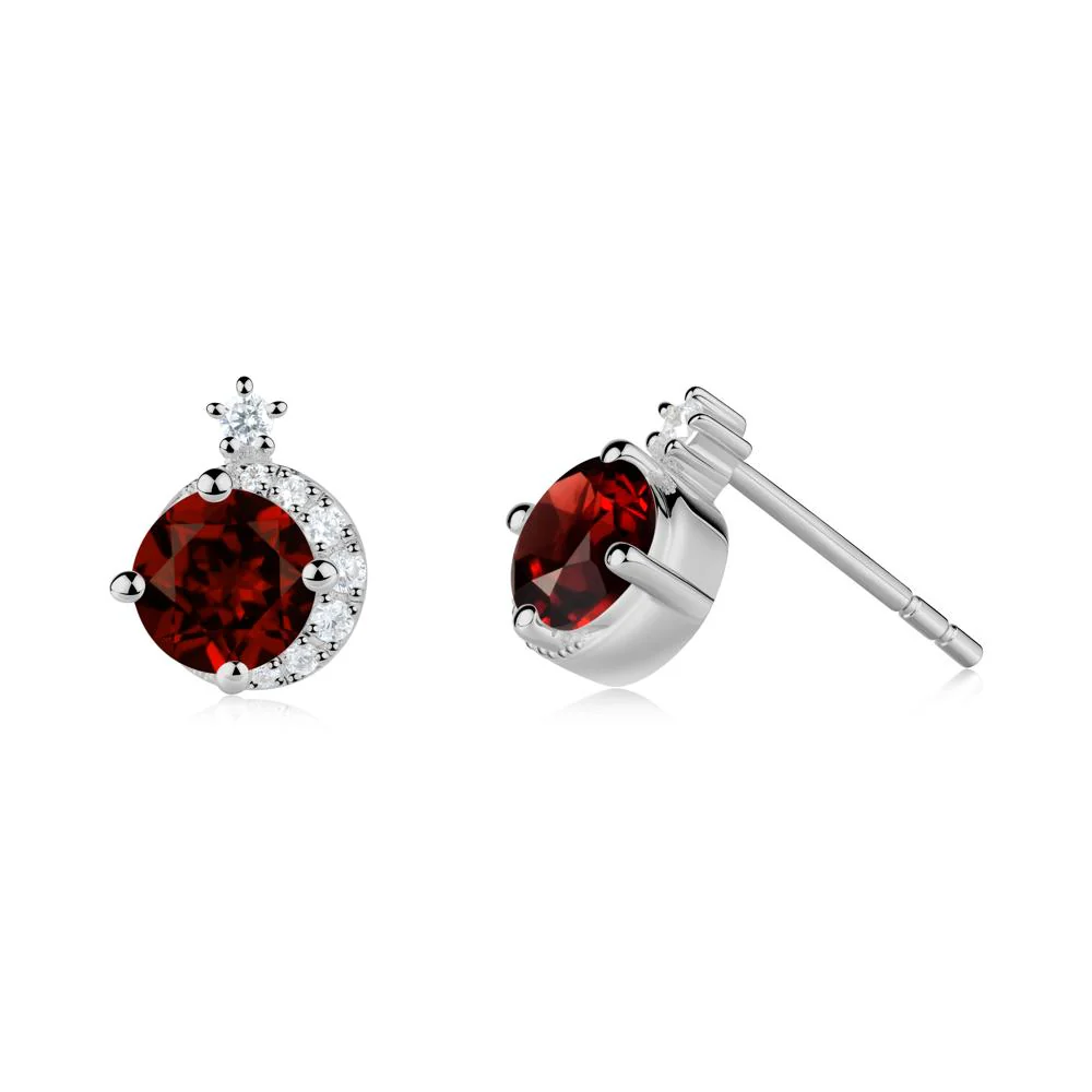 Round Garnet Crescent Stud Earrings