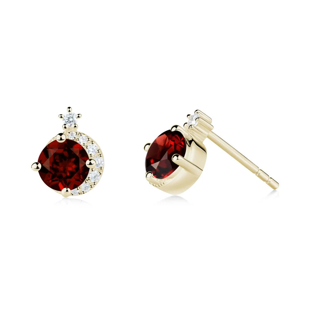 Round Garnet Crescent Stud Earrings - Image 8