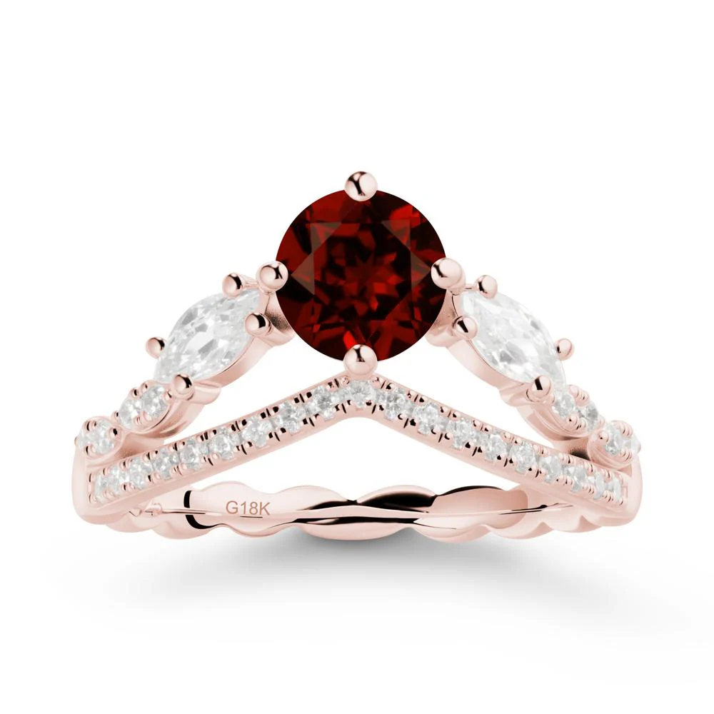 Round Garnet Crown Ring with Leaf - Image 4
