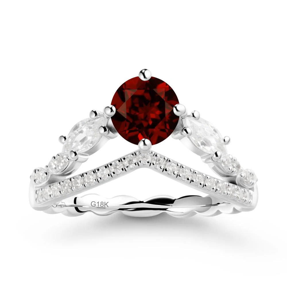 Round Garnet Crown Ring with Leaf - Image 5