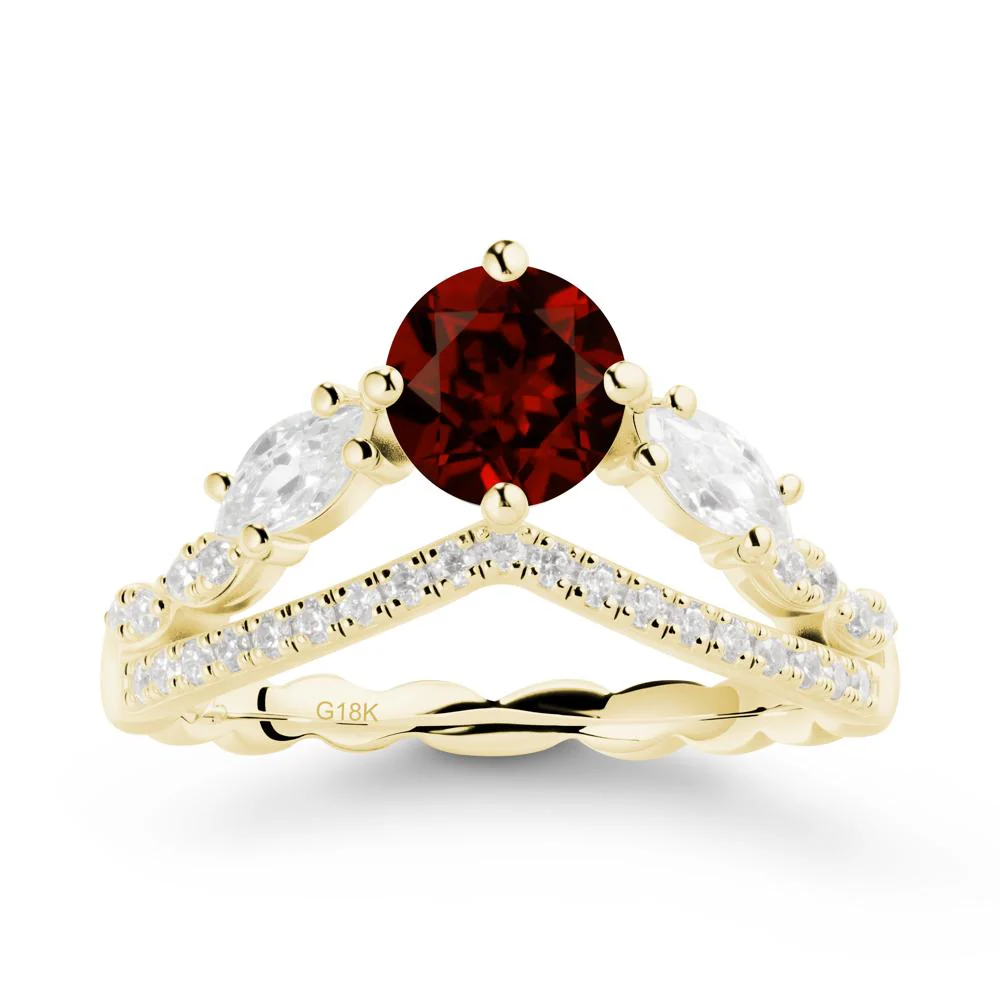 Round Garnet Crown Ring with Leaf - Image 6