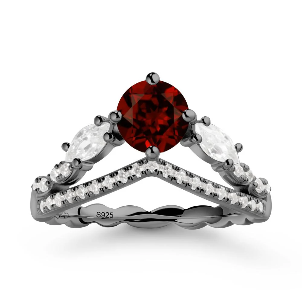 Round Garnet Crown Ring with Leaf - Image 7