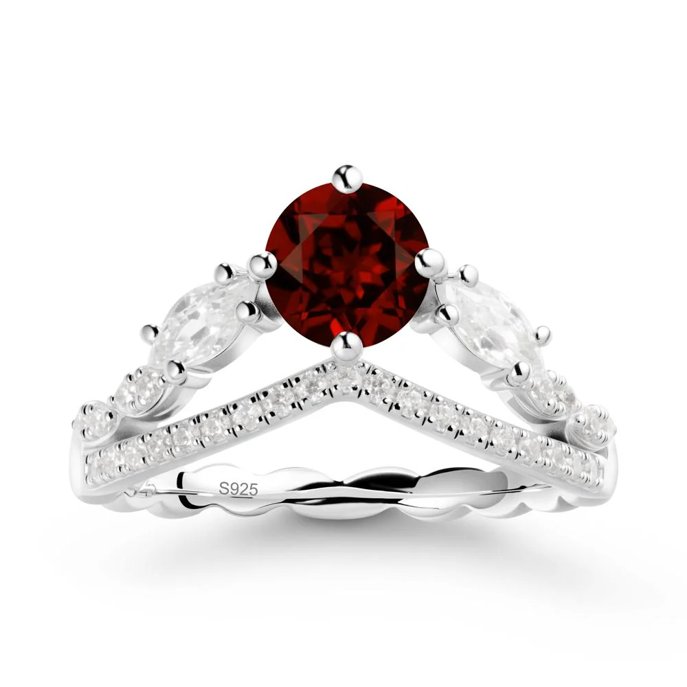 Round Garnet Crown Ring with Leaf - Image 9