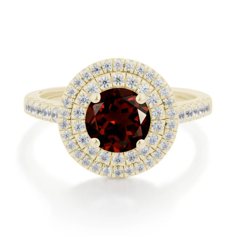 Round Garnet Double Halo Engagement Ring