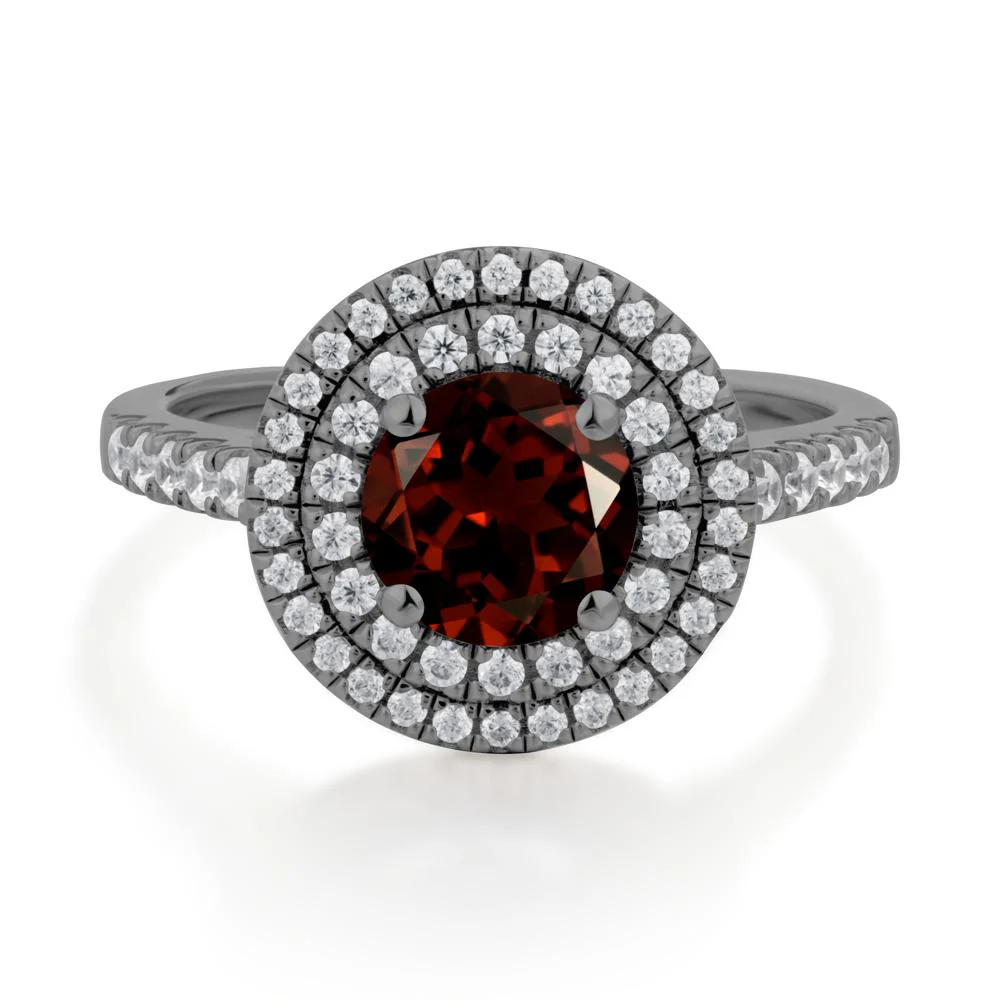Round Garnet Double Halo Engagement Ring - Image 4