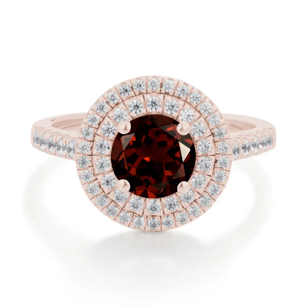 Round Garnet Double Halo Engagement Ring - Image 5