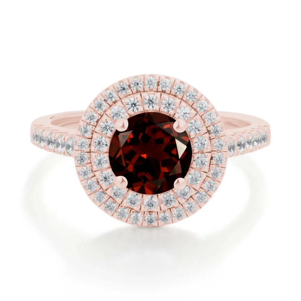 Round Garnet Double Halo Engagement Ring - Image 6