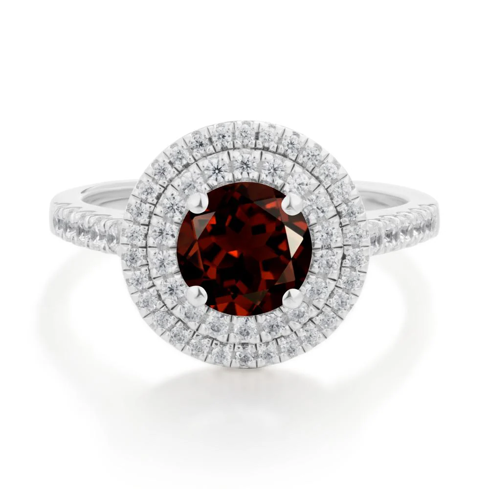 Round Garnet Double Halo Engagement Ring - Image 8