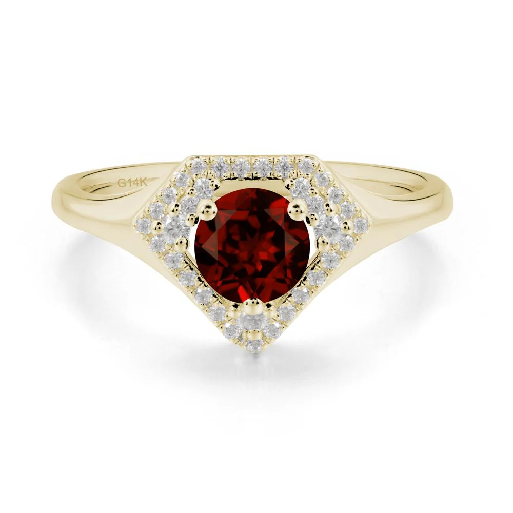 Round Garnet Double Halo Ring