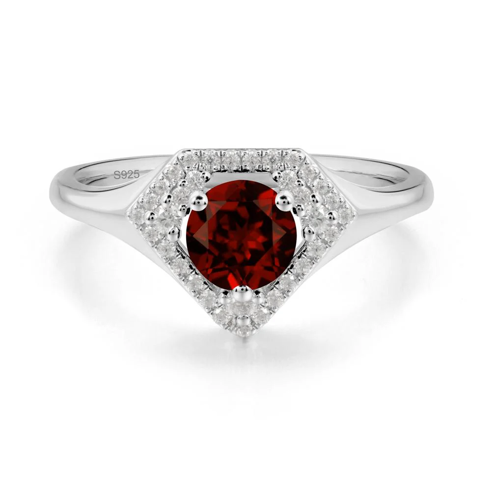 Round Garnet Double Halo Ring - Image 3