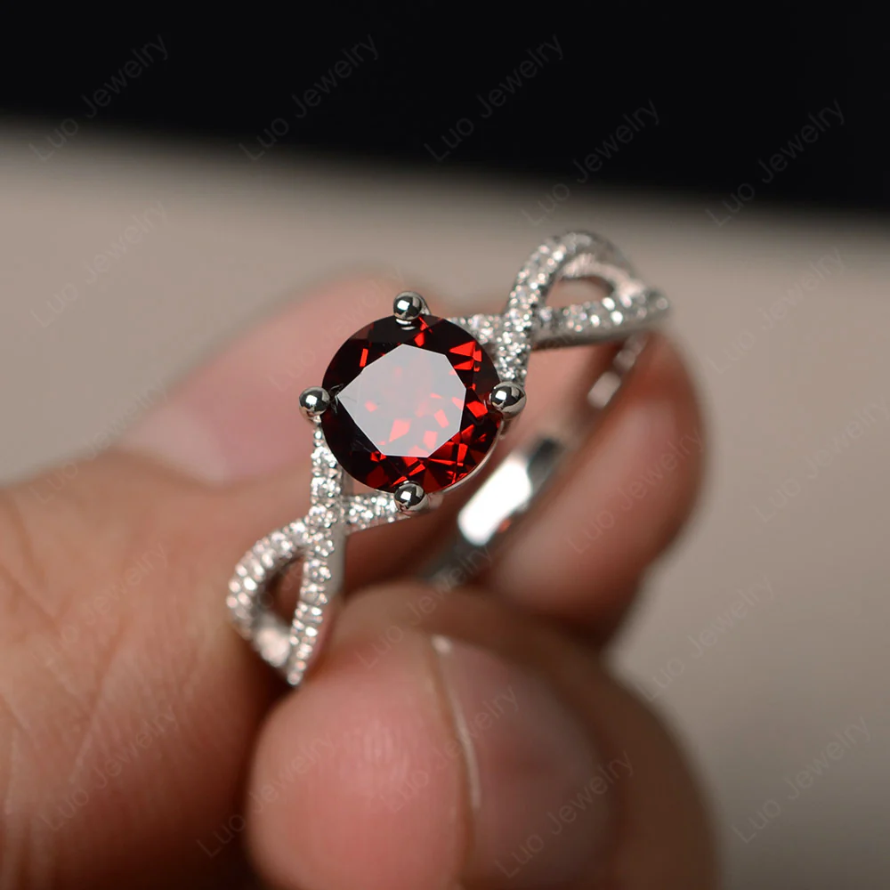Round Garnet Twisted Engagement Ring