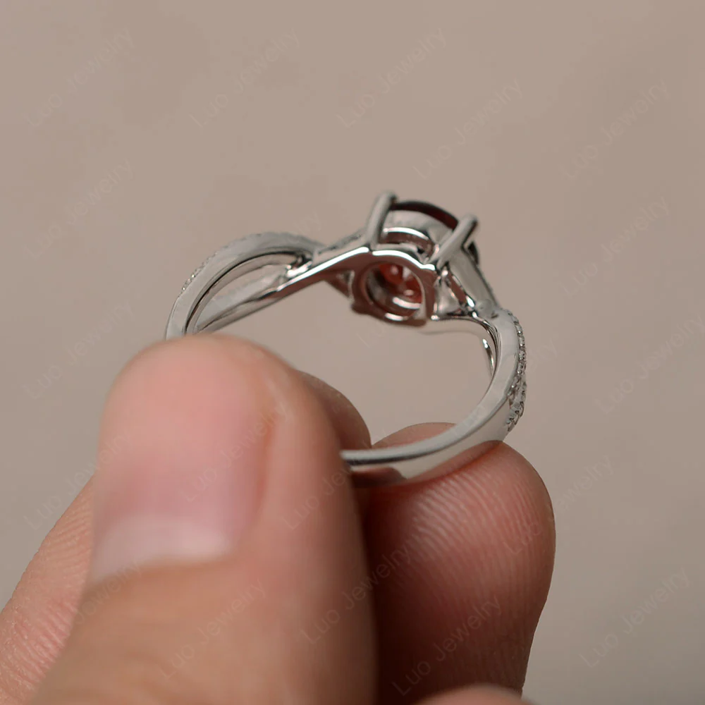 Round Garnet Twisted Engagement Ring - Image 2