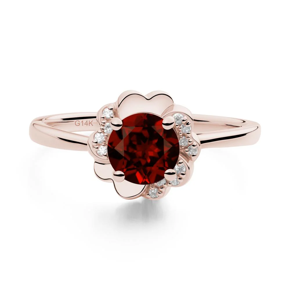 Round Garnet Floral Engagement Ring