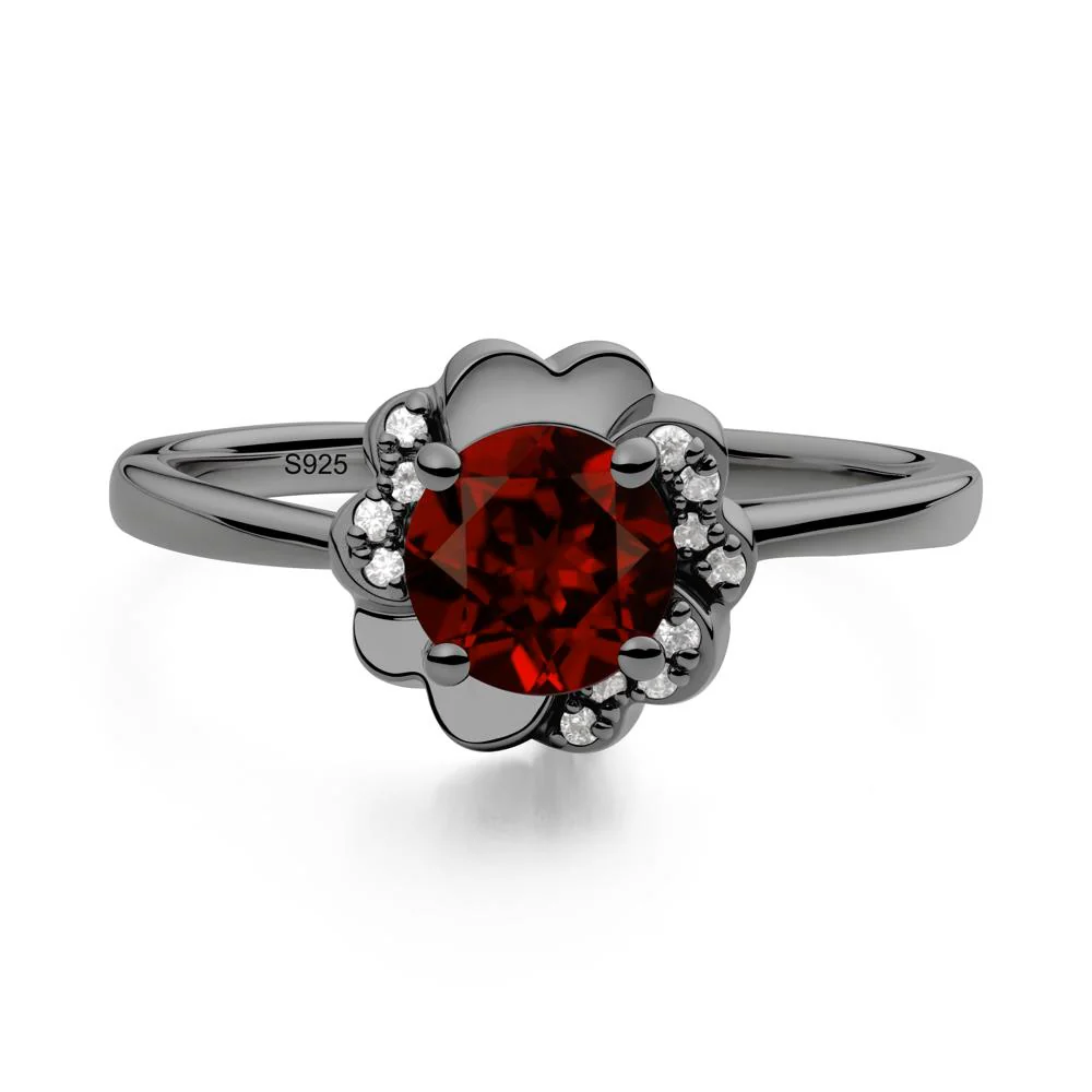 Round Garnet Floral Engagement Ring - Image 2