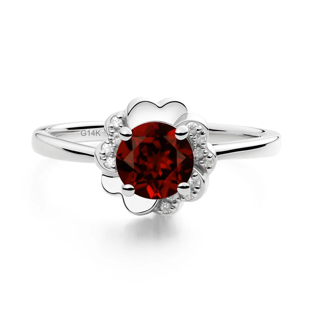 Round Garnet Floral Engagement Ring - Image 4