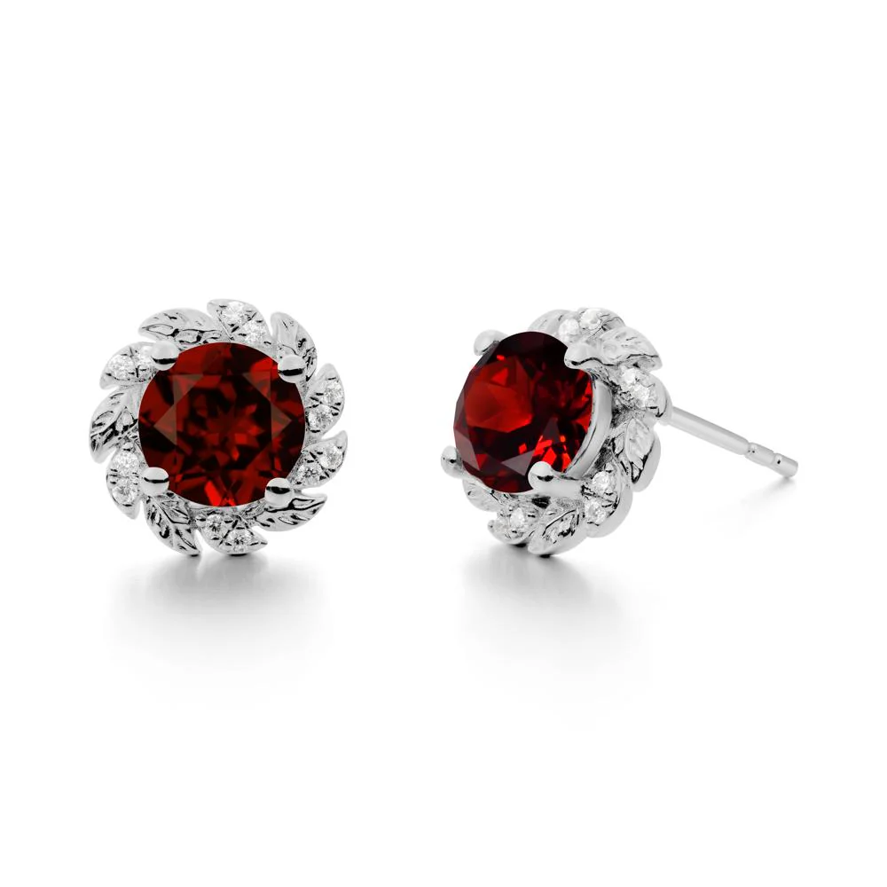 Round Garnet Flower Earrings - Image 4