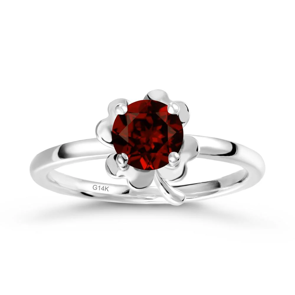Round Garnet Four Leaf Clover Ring - Image 3