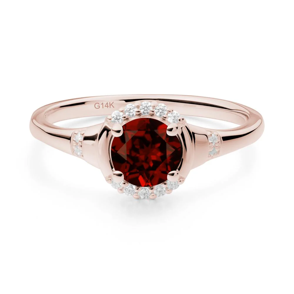 Round Garnet Halo Ring